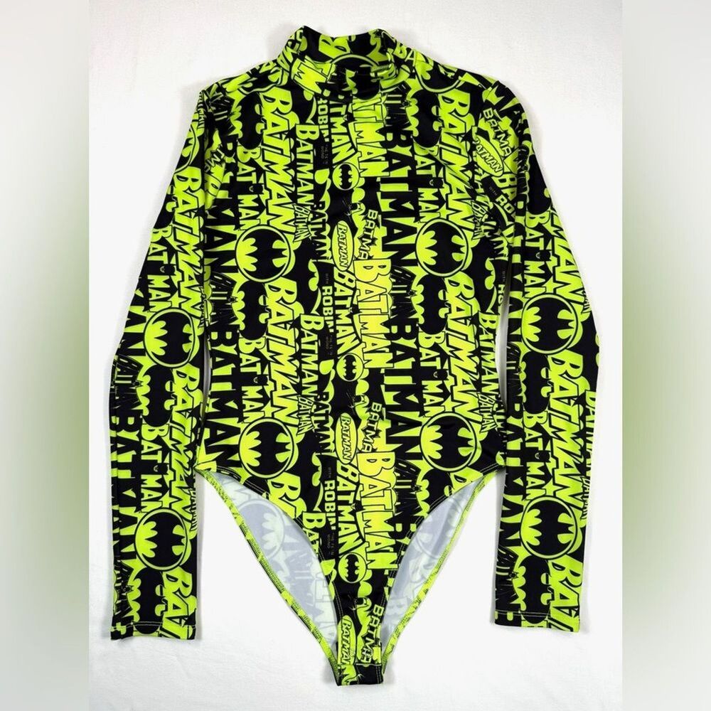 FOREVER 21 DC Comics Batman Comic Pop Art Neon Turtleneck Bodysuit Size Medium